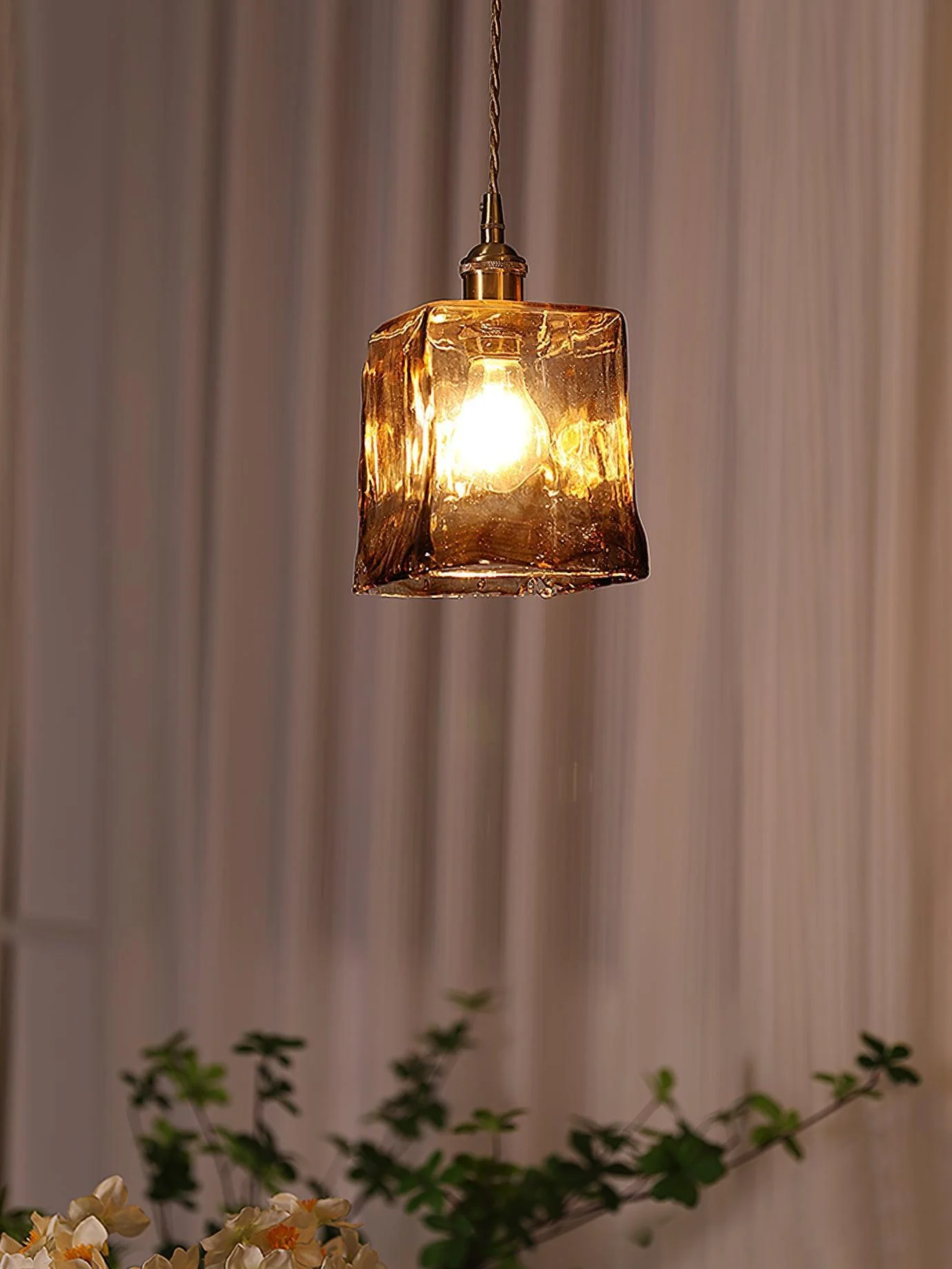 Homeko Brass Amber Glass Pendant Light -