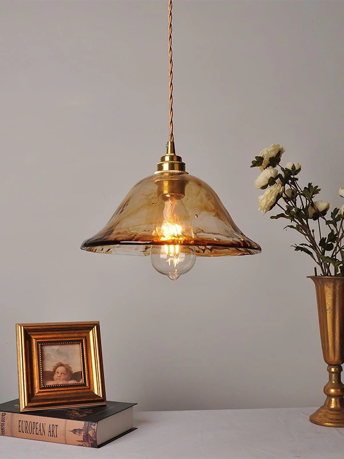 Homeko Brass Amber Glass Pendant Light -