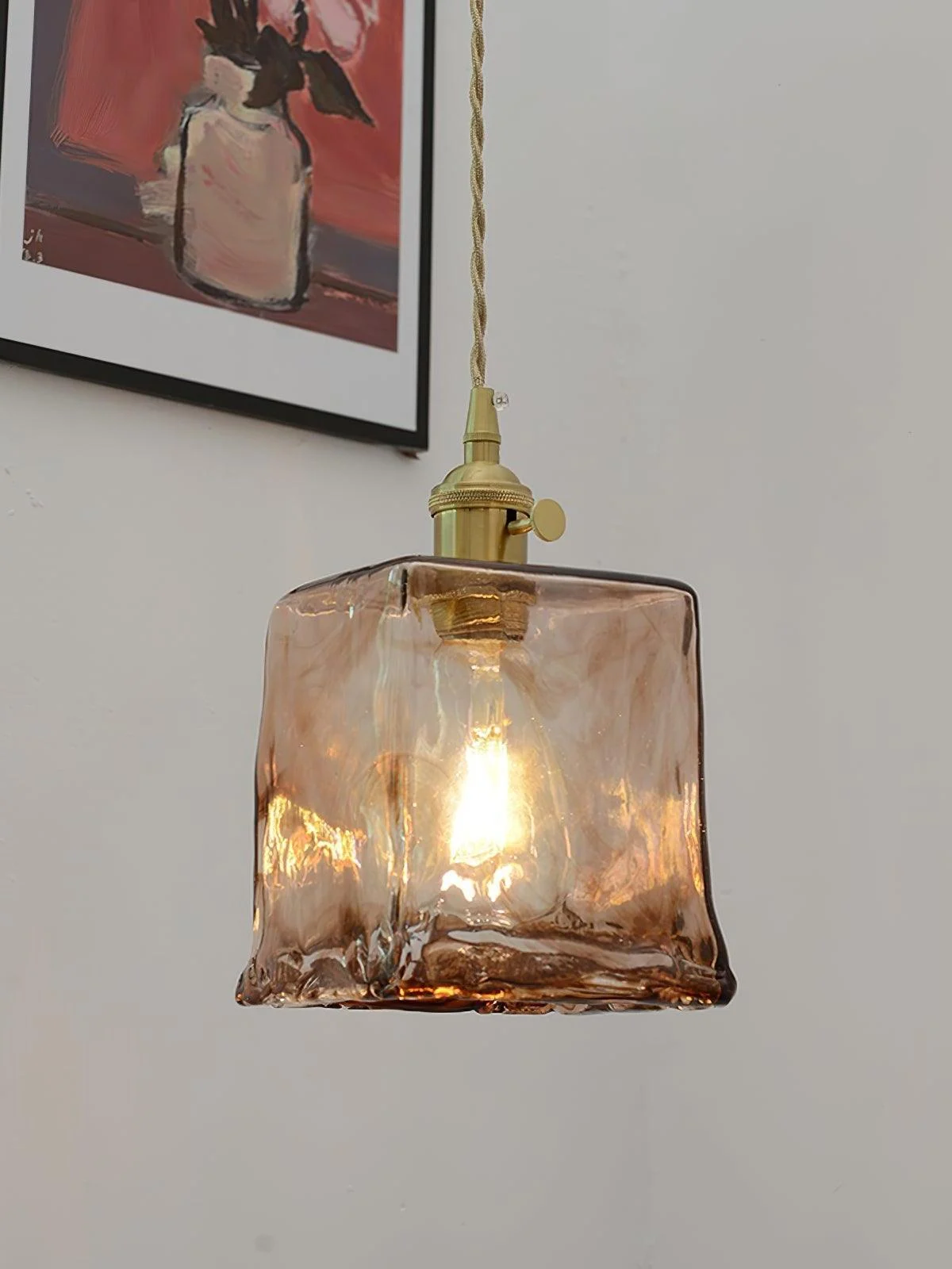 Homeko Brass Amber Glass Pendant Light -