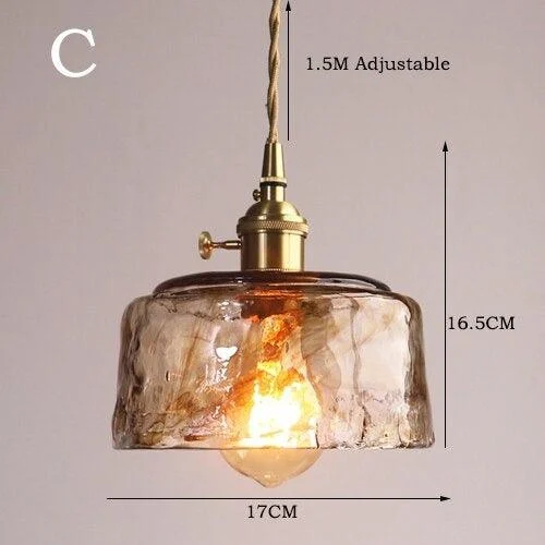 Homeko Brass Amber Glass Pendant Light -