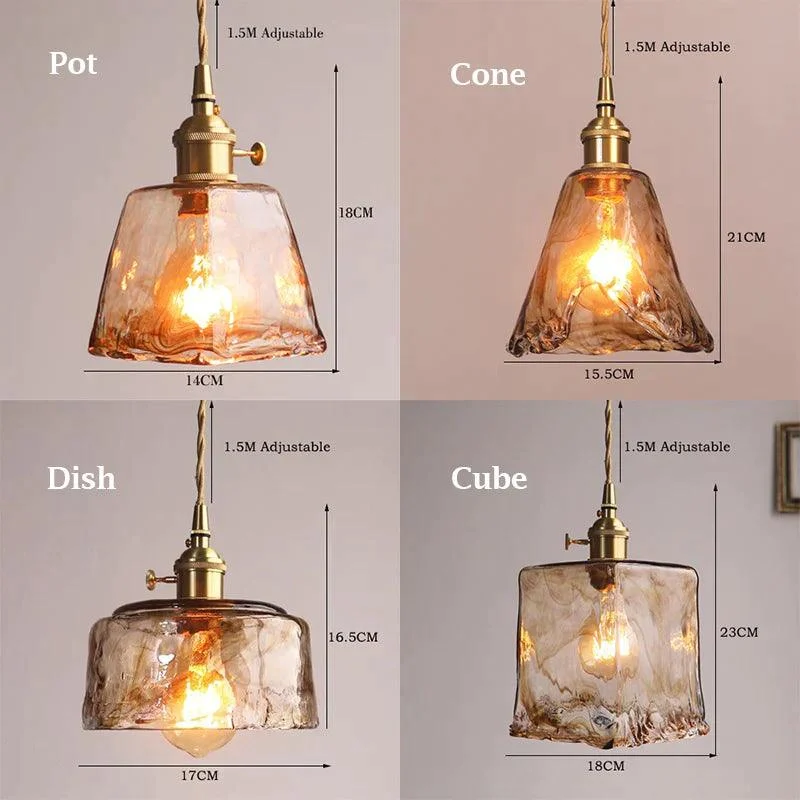 Homeko Brass Amber Glass Pendant Light -