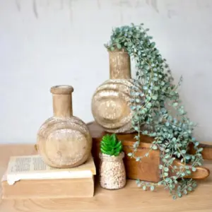 Homeko Carved Wooden Vases, Set of 2