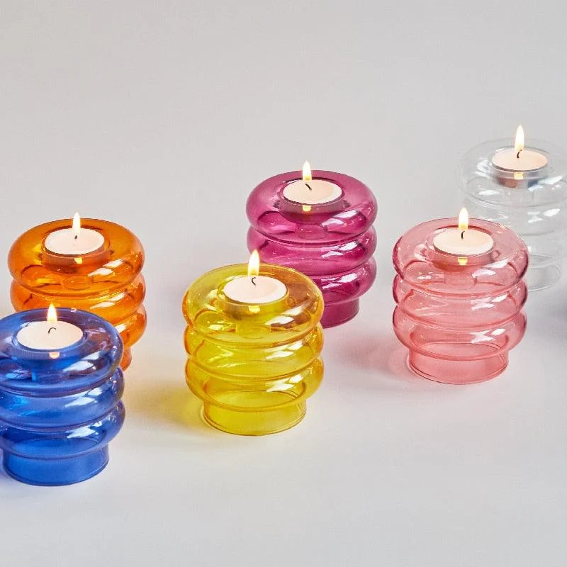 Homeko Centerpiece Glass Taper Candlestick and Tealight Candle Holders -