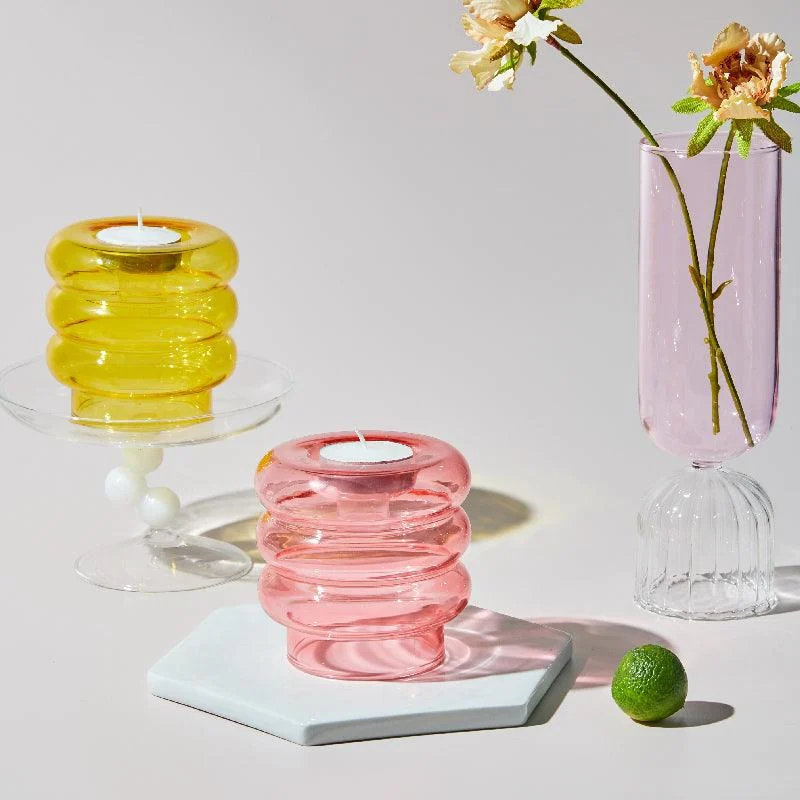 Homeko Centerpiece Glass Taper Candlestick and Tealight Candle Holders -