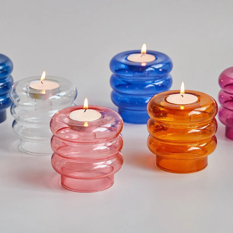 Homeko Centerpiece Glass Taper Candlestick and Tealight Candle Holders -