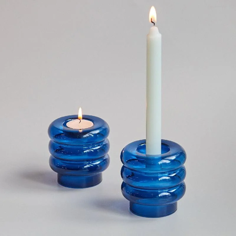 Homeko Centerpiece Glass Taper Candlestick and Tealight Candle Holders -