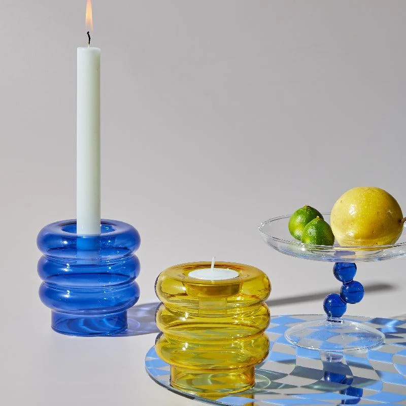 Homeko Centerpiece Glass Taper Candlestick and Tealight Candle Holders -