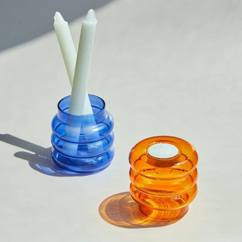 Homeko Centerpiece Glass Taper Candlestick and Tealight Candle Holders -