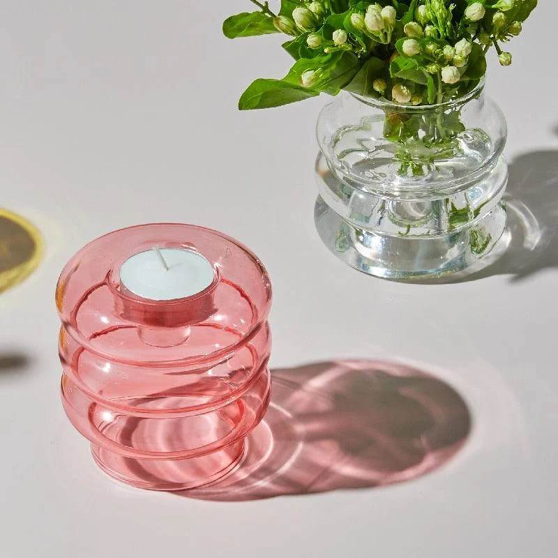 Homeko Centerpiece Glass Taper Candlestick and Tealight Candle Holders -