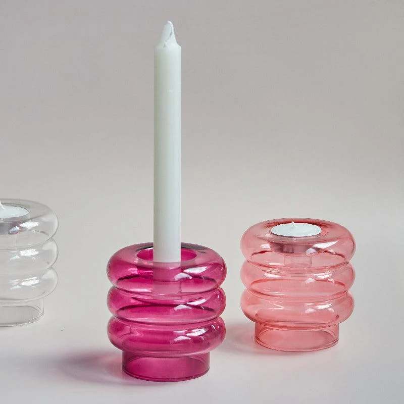Homeko Centerpiece Glass Taper Candlestick and Tealight Candle Holders -
