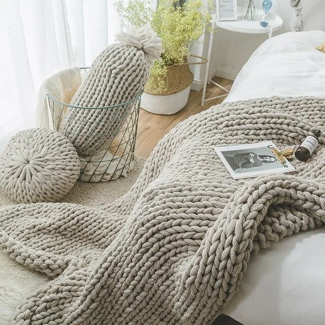 Homeko Chunky Hand Knitted Blanket -