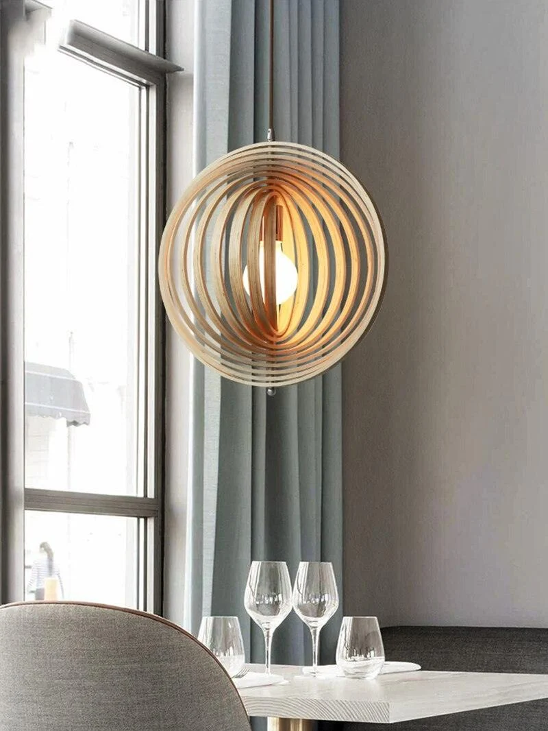 Homeko Circular Moon Wood Pendant Light -