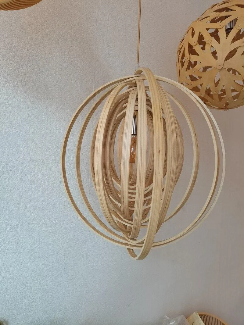 Homeko Circular Moon Wood Pendant Light -