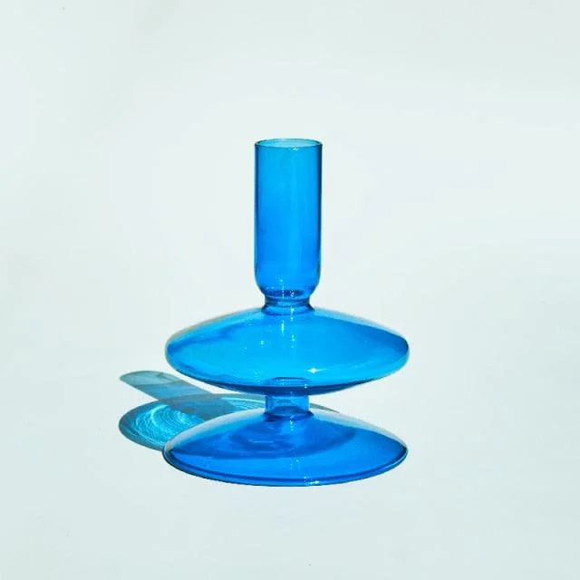 Homeko Coastal Blue Glass Taper Candle Holders & Vases -