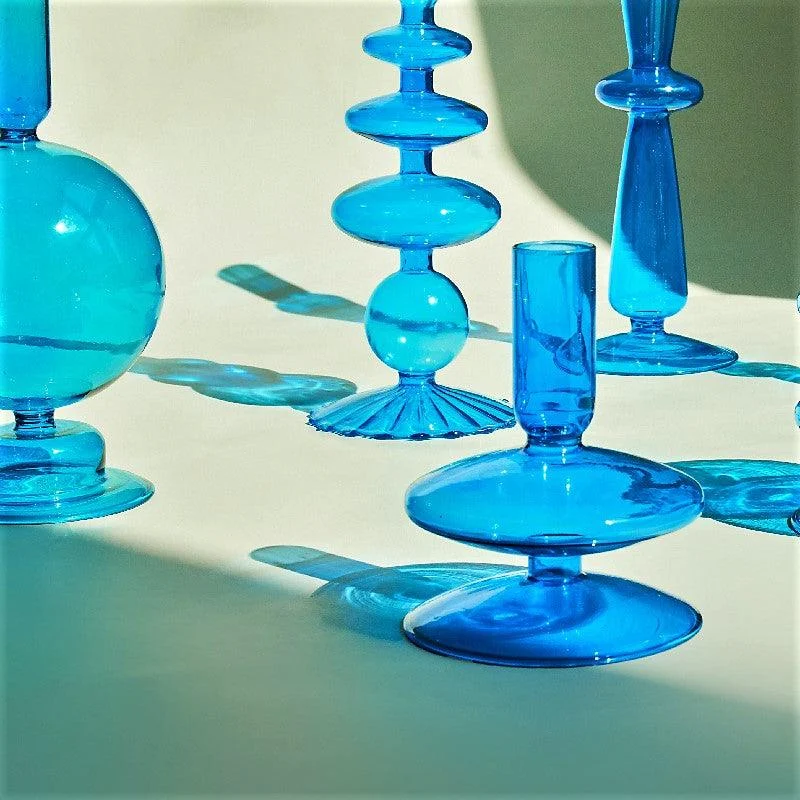 Homeko Coastal Blue Glass Taper Candle Holders & Vases -