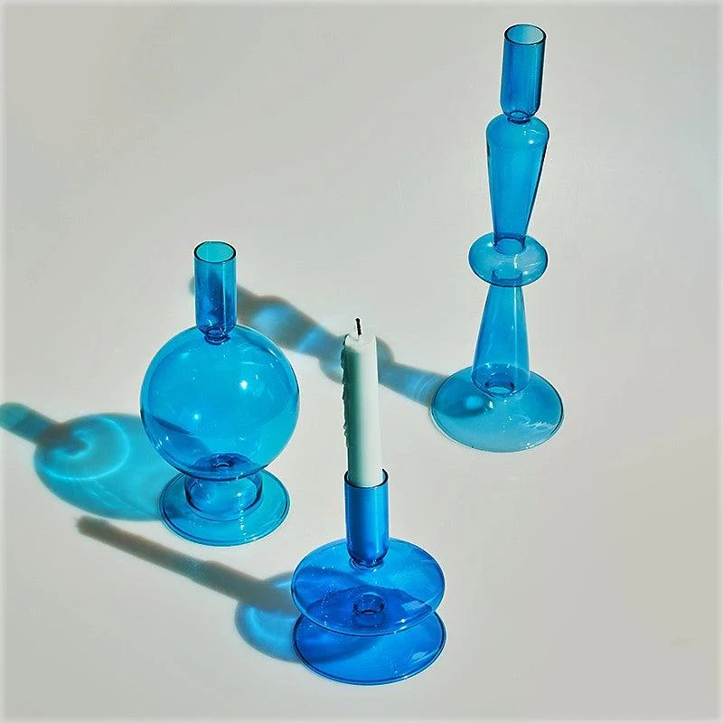 Homeko Coastal Blue Glass Taper Candle Holders & Vases -