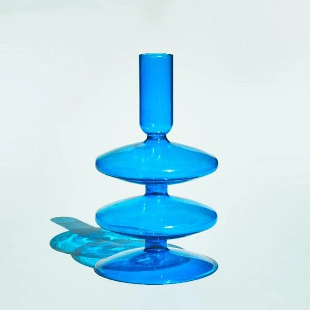 Homeko Coastal Blue Glass Taper Candle Holders & Vases -