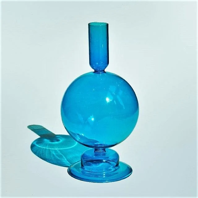 Homeko Coastal Blue Glass Taper Candle Holders & Vases -