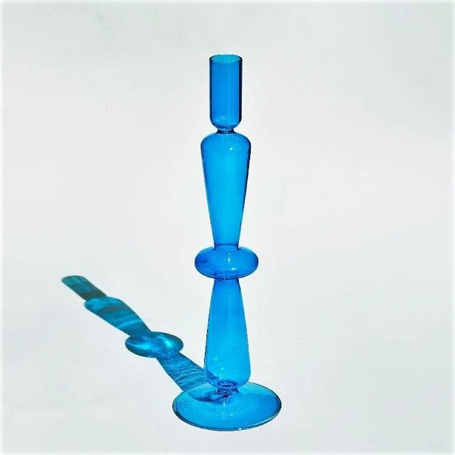 Homeko Coastal Blue Glass Taper Candle Holders & Vases -