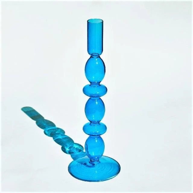 Homeko Coastal Blue Glass Taper Candle Holders & Vases -