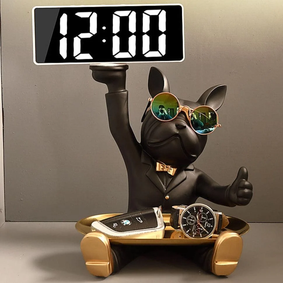 Homeko Cool Bulldog Clock And Tray -