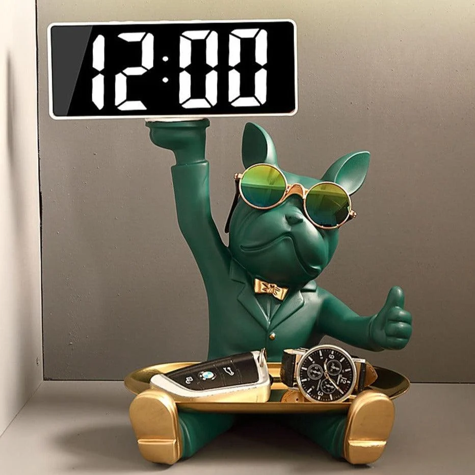 Homeko Cool Bulldog Clock And Tray -