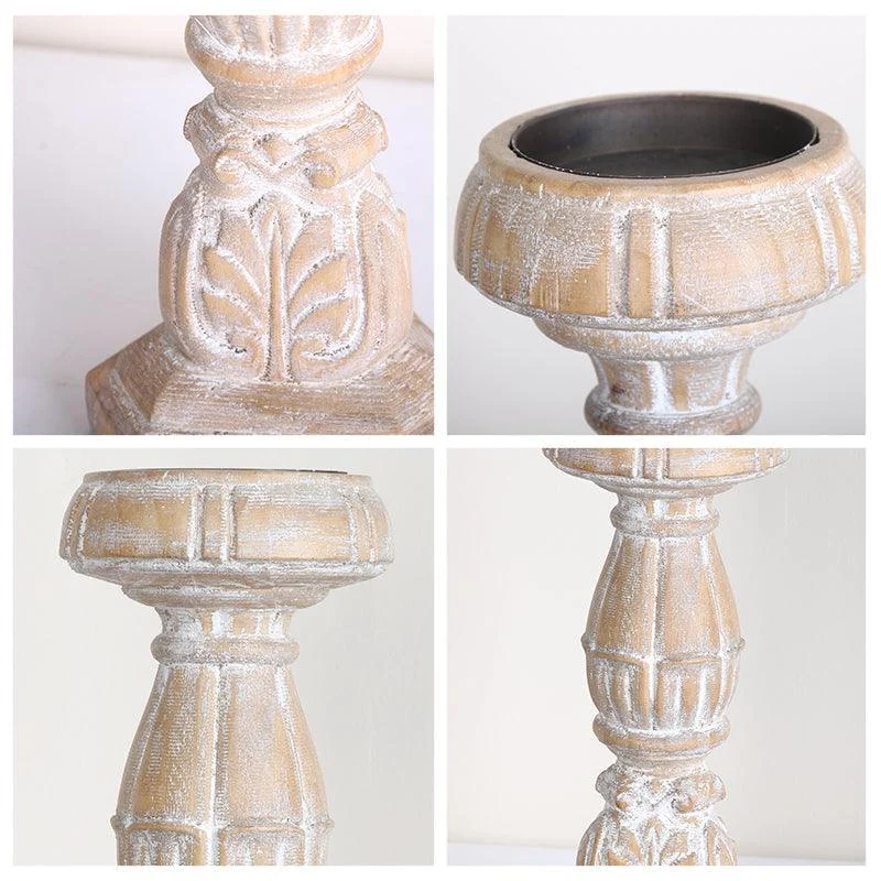 Homeko Country Wood Pillar Candle Holders -