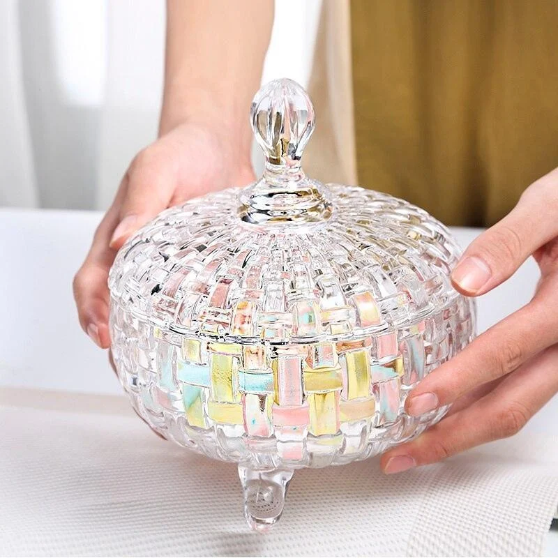 Homeko Crystal Glass Footed Storage Bowls with Lids -