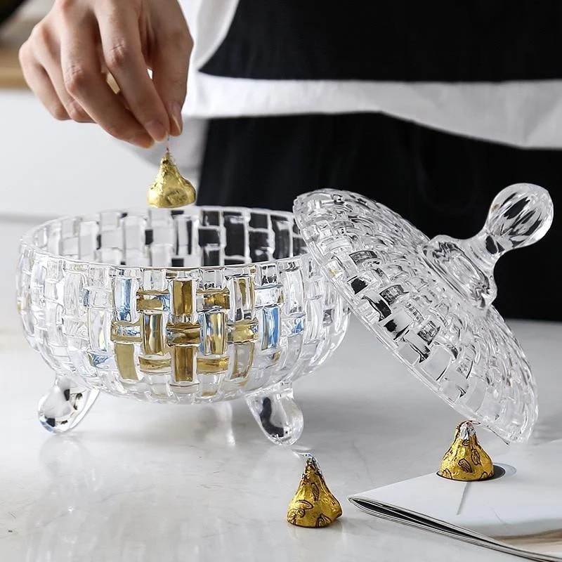Homeko Crystal Glass Footed Storage Bowls with Lids -