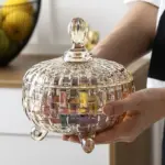 Homeko Crystal Glass Footed Storage Bowls with Lids