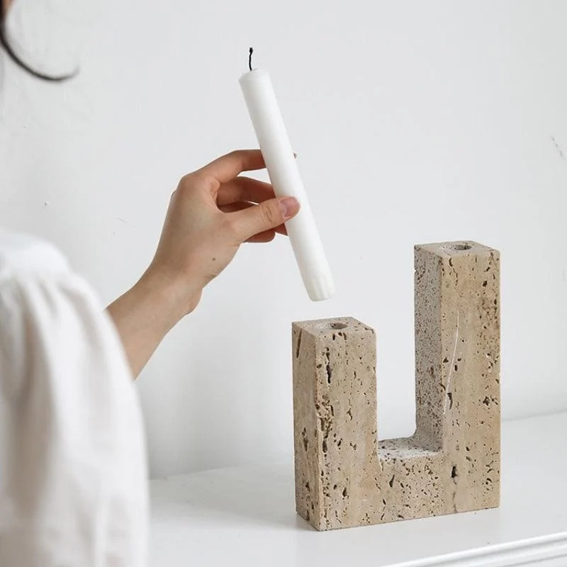 Homeko Dual Travertine Taper Candlestick Holder -