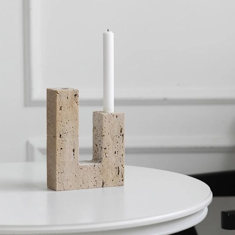 Homeko Dual Travertine Taper Candlestick Holder -