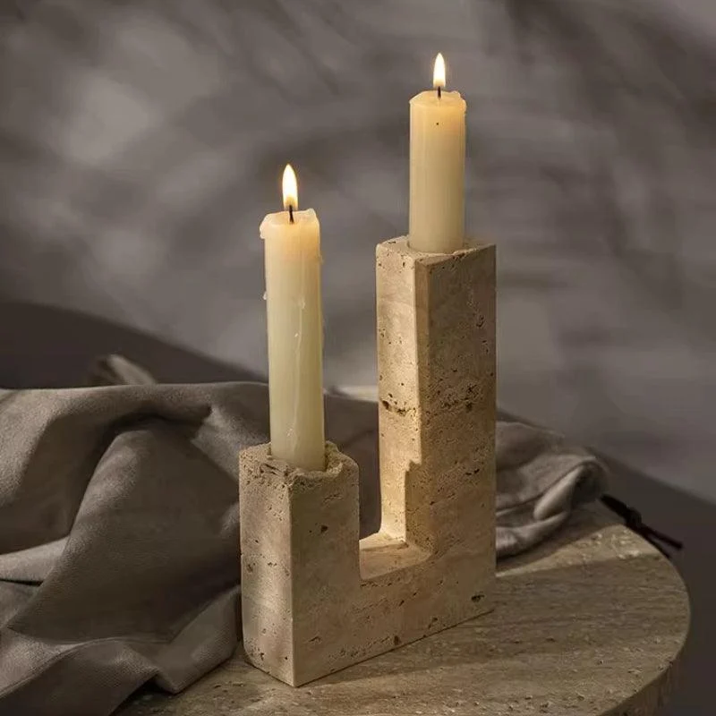 Homeko Dual Travertine Taper Candlestick Holder -