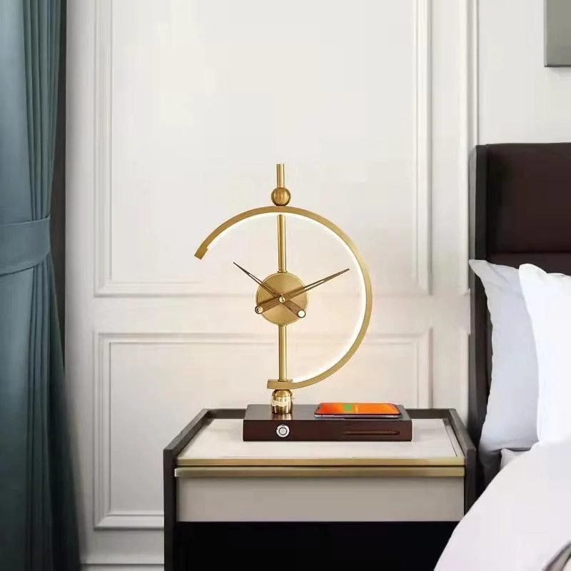 Homeko Golden Clock Table Lamp - Wireless Charger -