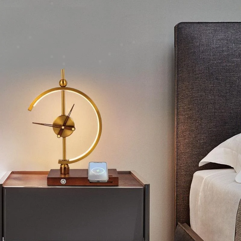 Homeko Golden Clock Table Lamp - Wireless Charger -