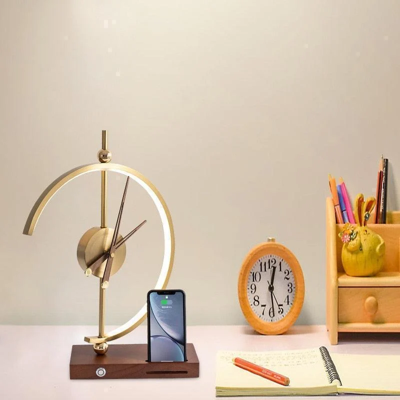 Homeko Golden Clock Table Lamp - Wireless Charger -