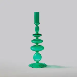Homeko Green Glass Taper Candle Holder & Vases