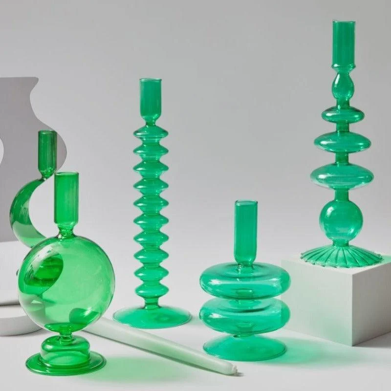 Homeko Green Glass Taper Candle Holder & Vases -