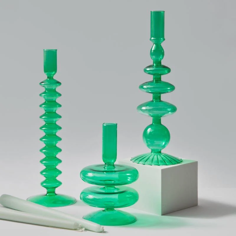 Homeko Green Glass Taper Candle Holder & Vases -