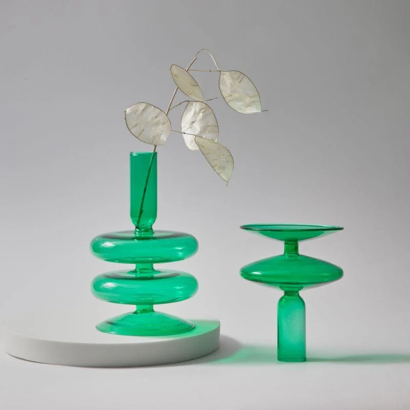 Homeko Green Glass Taper Candle Holder & Vases -