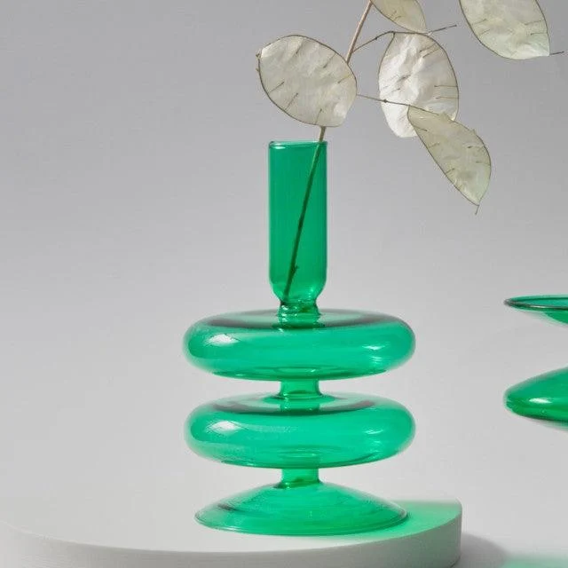 Homeko Green Glass Taper Candle Holder & Vases -