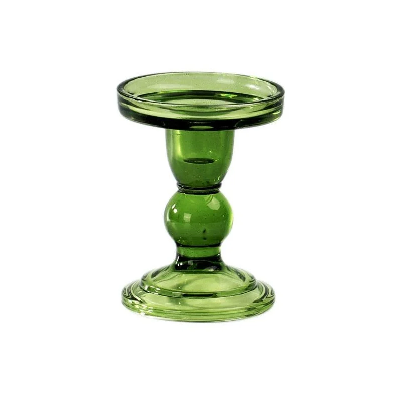 Homeko Green Vintage Glass Taper Candlestick Holders -