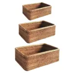 Homeko Hand Woven Rectangular Rattan Wicker Basket