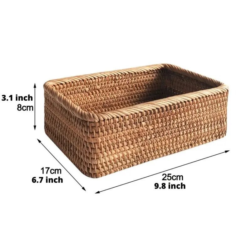 Homeko Hand Woven Rectangular Rattan Wicker Basket