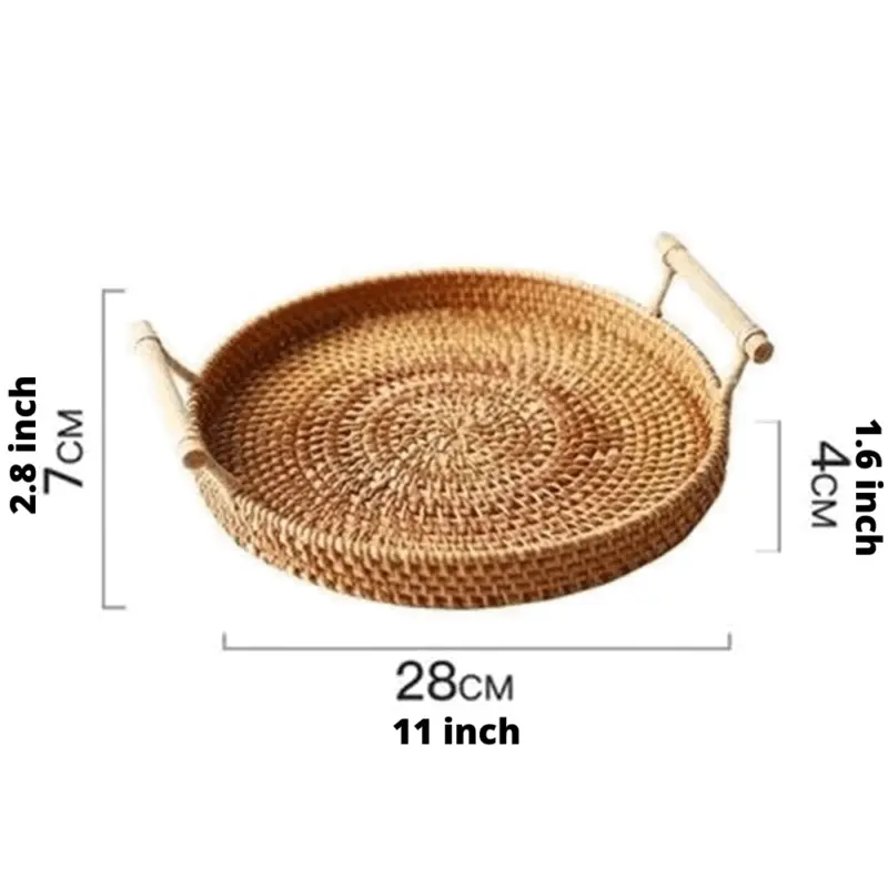 Homeko Hand Woven Round Tray Rattan Wicker Basket