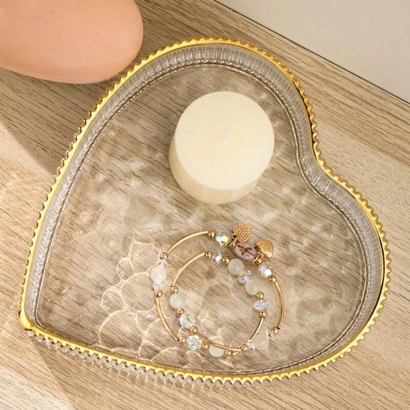 Homeko Heart Shaped Jewelry Glass Organizer Tray -