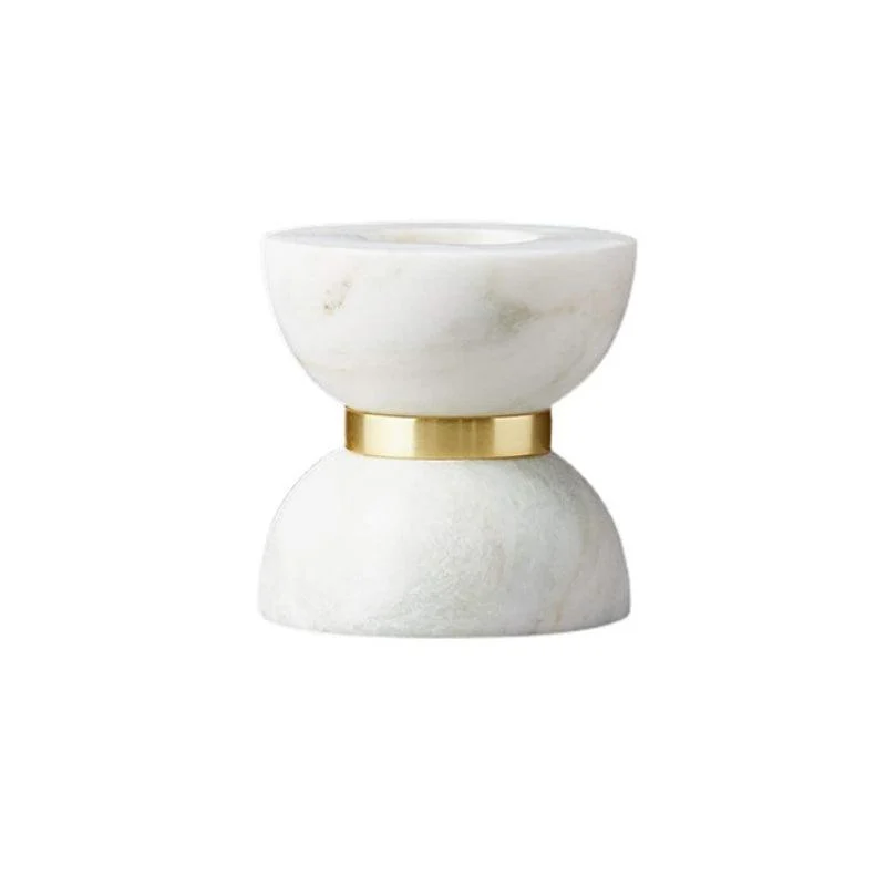 Homeko Hourglass White Marble Brass Candle Holders -