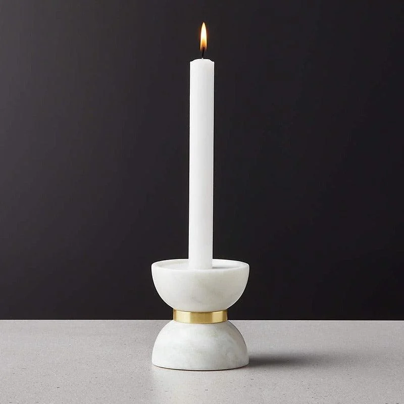 Homeko Hourglass White Marble Brass Candle Holders -