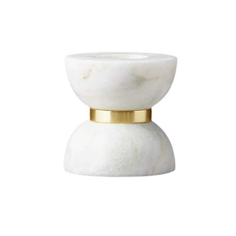 Homeko Hourglass White Marble Brass Candle Holders -