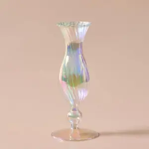Homeko Iridescent Rainbow Glass Taper Candle Holders & Vases